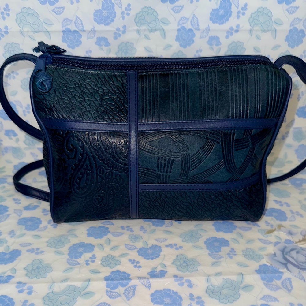 New Vintage Leather Handbag. Beautiful Navy Blue. Late 80’s/early 90’s.